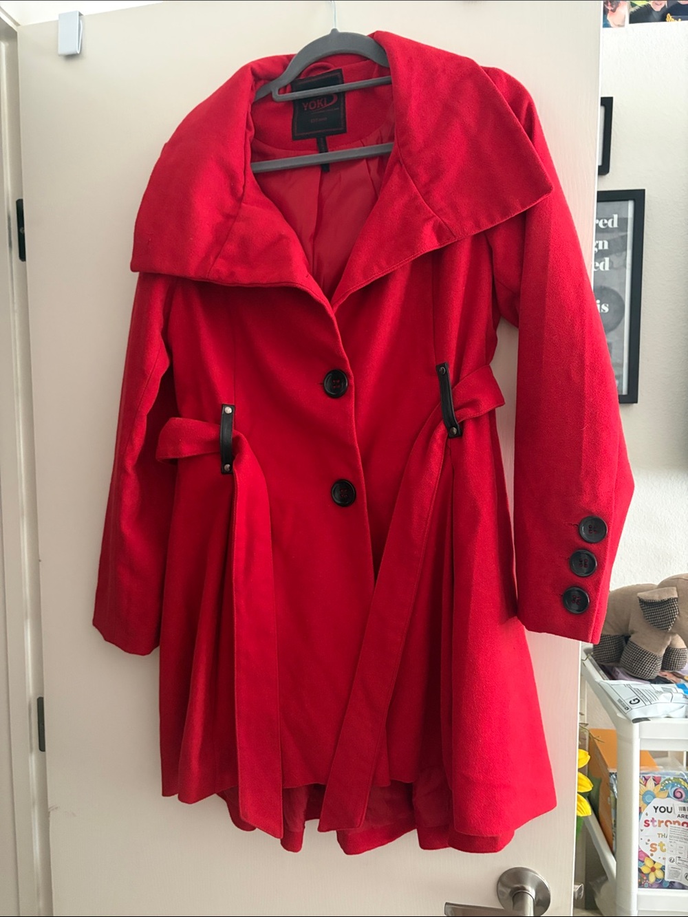 Red Wool Coat with Belt
